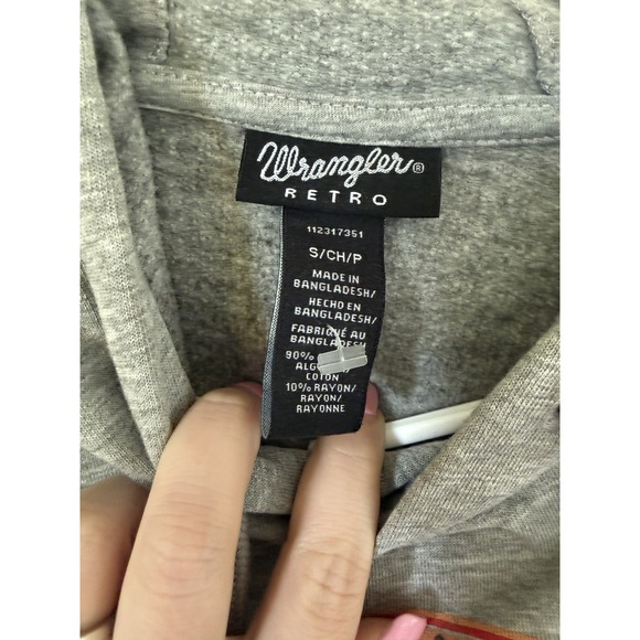 Wrangler Womens Gray Southwestern Aztec Logo Cropped Hoodie Small - Picture 2 of 3